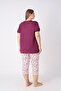 Women's Ring Viscose Plus Size Elegant Detailed Collar Short Sleeve Capri Pajama Set - 4