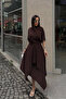 Coffee Casual Asymmetrical Cut Skirt Blouse Set - 5