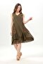 Sleeveless Begüm V-Neck Summer Embroidered Authentic Voile Short Dress Khaki Hk - 7