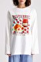 Women's Ecru Oversize Printed Cotton T-Shirt 31102 - 2