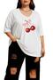Ribbon-Cheery Printed Large Size V-Neck Oversize Unisex T-Shirt 1Cz4