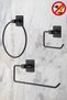 Black Square Adhesive Ring Towel Holder / Roll Towel Holder / Wc Toilet Paper Holder 3-Piece Bathroom Set