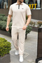 Men's Self-Patterned Zippered Jacquard Fabric 2-Piece Set-Beige