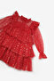 Red Foil Star Printed Layered Girls' Dress - 7