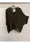 Women's Dark Khaki Italian Front Gathered Short Batwing Sleeve Lined Silk Blouse 36 - 40 Size - 3