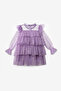 Lilac Varak Star Printed Layered Girls' Dress - 6