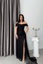 Black Off-Shoulder Draped Lace Fabric Evening Dress