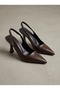 Women's Brown Open Back Rubber Detailed Pointed Toe Leather Evening Dress Shoes 9cm Byndprszar01 - 6