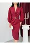 Burgundy Gold Belt Detailed Midi Evening Dress - 4