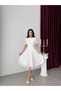 White Balloon Sleeve Mesh Fabric Midi Evening Dress - 2