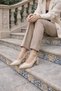 Women's Beige 7 Santim Heel Pointed Toe Women's Classic Leather Heeled Shoes Non-Slip Sole - 3