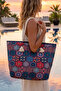Mosaic Patterned Picnic and Beach Bag with Rope Handles, Large Internal Volume, Stylish Shoulder Bag