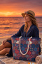 Mosaic Patterned Picnic and Beach Bag with Rope Handles, Large Internal Volume, Stylish Shoulder Bag - 3