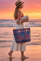 Mosaic Patterned Picnic and Beach Bag with Rope Handles, Large Internal Volume, Stylish Shoulder Bag - 4