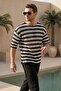 Men's Oversize Ecru-Black Knitwear T-Shirt Mz-37072 - 2