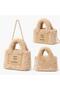 Plush Handbag Women's Mini Bag Chain Strap Shoulder Bag Beige - 4