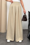 A Pleated Wide-Leg Linen Palazzo Trousers with Elastic Waist at the Back 9064 - Beige - 7
