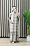 Sevde Elbi̇se E Plaid Fabric Women's Ecru Button and F Ruffle Detail K Checked Hijab Double Set