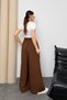 A Pleated Wide-Leg Linen Palazzo Trousers with Elastic Waist at the Back 9064 - Brown - 7
