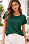 Women's Dark Green Crew Neck Short Sleeve T-Shirt - 2
