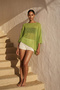 Women's Asymmetrical Transparent Knitwear Cape Poncho Green 26S3044 - 5