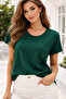 Women's Dark Green Crew Neck Short Sleeve T-Shirt - 3