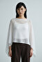 Women's Asymmetrical Transparent Knitwear Cape Poncho White 26S3044 - 3