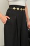 A Pleated Wide-Leg Linen Palazzo Trousers with Elastic Waist at the Back 9064 - Black - 3