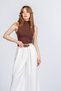 Women's Summer Ecru High Waist Fabric Trousers with Belt and Pockets, Comfortable Daily Office Stylish 30359 - 3