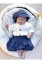 Navy Blue Shorts and Handmade Teddy Bear Snap-On Bodysuit and Beanie Baby Boy Set