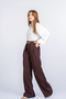 Women's Summer Coffee High Waist Fabric Trousers with Belt and Pockets Casual Daily Office Stylish 30359 - 3