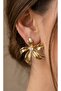 5 Leaf Stone Detailed Flower Model Gold Steel Earrings - 2