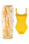 Draped Swimsuit Pareo with Chest Pads, Adjustable Straps, Slimming Effect, Set of 2 - 5