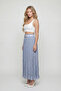 Women's Blue Summer Skirt with Elastic Waist and Belt, Layered Detail - 2