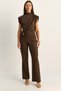 Women's Bitter Coffee Accessory Detailed Padded Blouse High Waist Ribbed Trousers Set 60627 60286092
