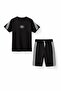 Boys' Set with Black Logo T-Shirt and Stripe Detailed Shorts 23811 - 3