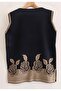 Women's New Rose Petal Pocketed, Front Buttoned, Side Slit Knitwear Long Mother Vest - 4