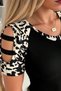 New Season Women's Short Sleeve Round Neck Viscose Blouse with Stripe Detail on the Sleeves and Leopard Print - 4