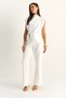 Women's White Accessory Detailed Padded Blouse High Waist Ribbed Trousers Set 60627 60286092 - 3