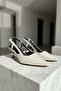 Marga Beige Women's (3 cm Heeled) Pointed Toe Short Kitten Heel Shoes - 2