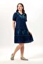 Short Sleeve V-Neck Venice Embroidered Shile Fabric Authentic Summer Short Dress Navy Blue Lcvt - 4