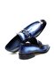 Dark Blue Color Laceless Genuine Leather Leather Sole Men's Shoes - 2