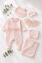 Baby Girl 6-Piece Hospital Discharge Set with Lace Collar, Removable Blanket Included, Newborn 100% Cotton - 2