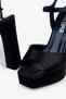 Women's Black Satin Platform High Heeled Shoes - 8