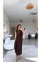 Brown Wrinkled Bohemian Gathered Detailed Blouse Skirt Set - 2