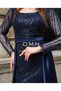 Long sleeve tulle detailed stone evening dress - 2