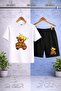 Children's Bear Patched Crown Printed Crew Neck T-Shirt - Shorts Set