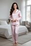 Silky Satin Women's Pajama Set Solid Pink Patterned Pajama Set - 2
