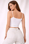 Women's White Crop Blouse Draped Straps Double Breasted Collar Gathered Stylish Top - 3