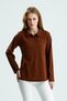 Women's Regular Fit Long Sleeve Polo Collar T-Shirt Brown - 4